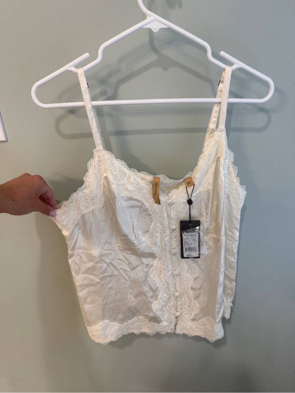 SHYANNE Lace Trim Satin Cami Top in Cream